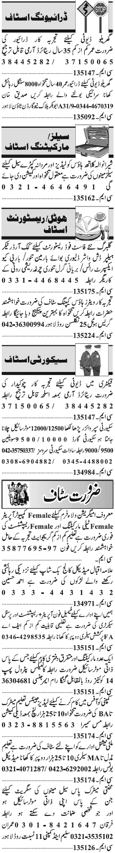 Classified Lahore Jang Misc. Jobs 1