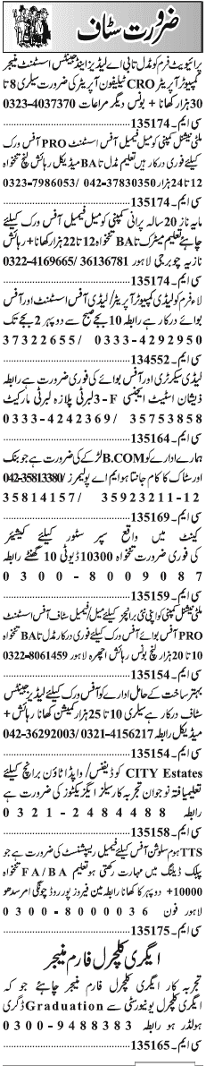 Classified Lahore Jang Misc. Jobs 2