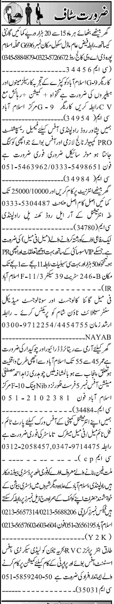 Classified Rawalpindi Jang Misc. Jobs