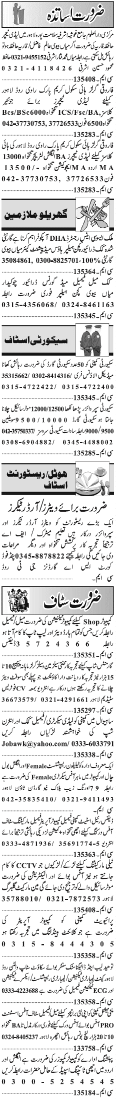 Classified Lahore Jang Misc. Jobs 2