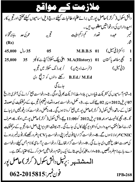 Danish School for Girls (Govt.) Jobs