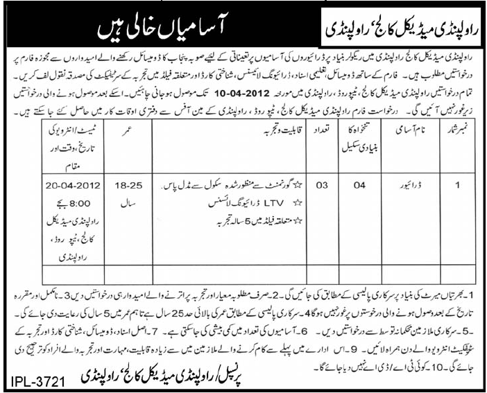 Rawalpindi Medical College (Govt) Jobs