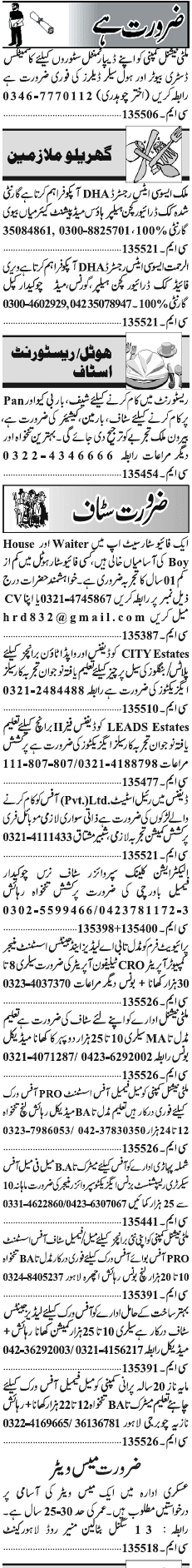 Classified Lahore Jang Misc. Jobs 2