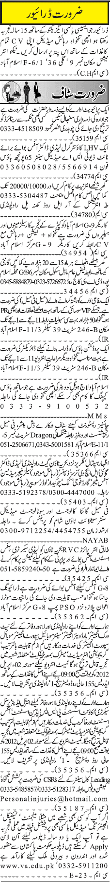 Classified Rawalpindi Jang Misc. Jobs 2