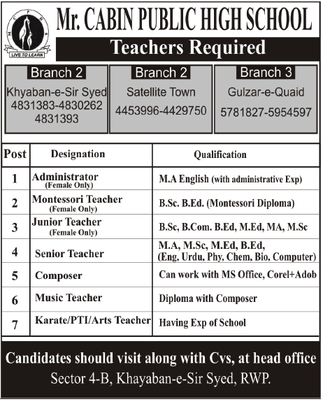 Mr. Cabin Public High School Jobs