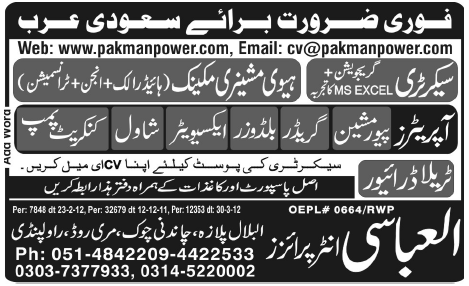 Mechanics, Operator and Drivers Jobs