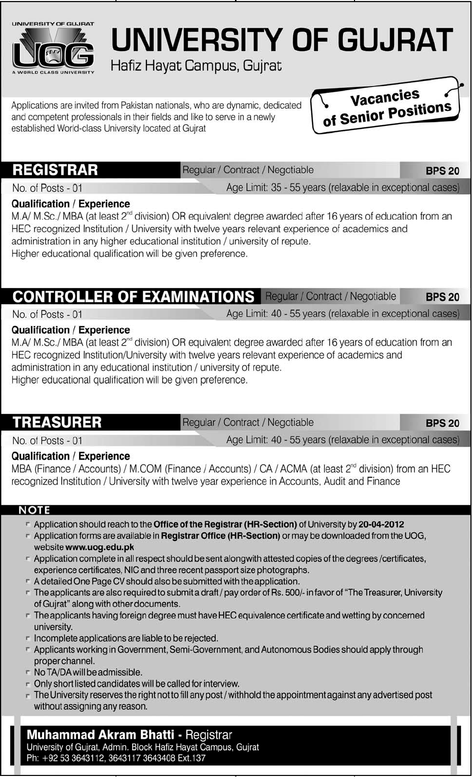 UOG (University of Gujrat) Jobs