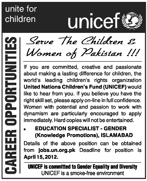 UNICEF (UN Jobs) Requires Education Specialist-Gender