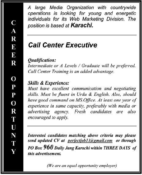 Media Organization Requires Call Center Executive