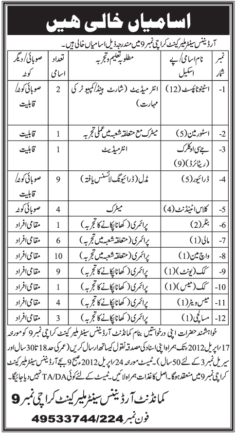 Ordnance Depot Karachi (Govt) Jobs