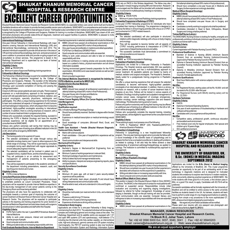 Shaukat Khanum Memorial Cancer Hospital & Research Centre Jobs