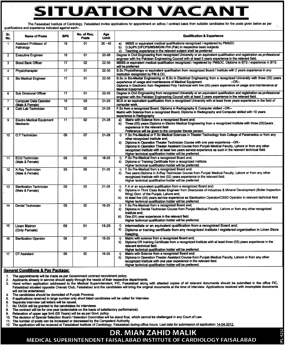Faisalabad Institute of Cardiology (Govt.) Jobs