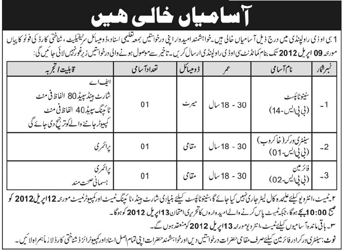 COD Rawalpindi (Govt.) Jobs