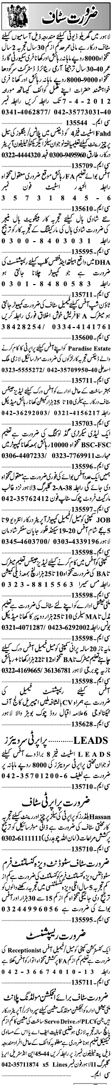 Classified Lahore Jang Misc. Jobs 3