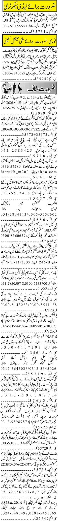 Classified Rawalpindi Jang Misc. Jobs