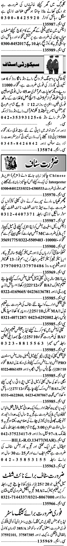 Classified Lahore Jang Misc. Jobs 2