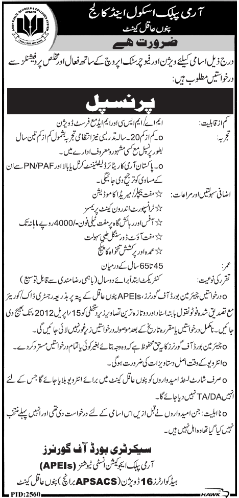 Army Public School & College (Govt) Jobs