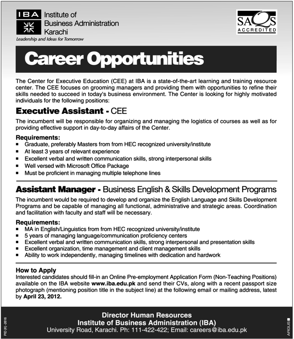 IBA (Institute of Business Administration) Jobs