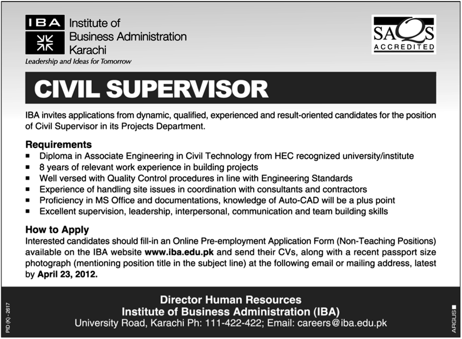 IBA Requires Civil Supervisor