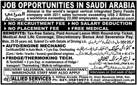 Auto/Engine Mechanic and Fridge/Thermoking Technician Jobs