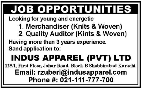 Indus Apparel Pvt Ltd. Jobs
