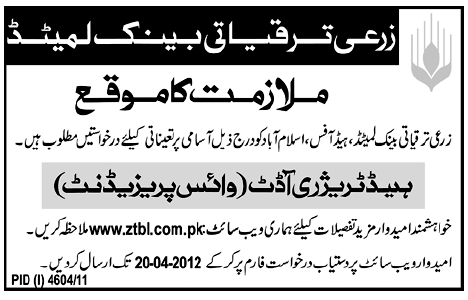 ZTBL (Banking Jobs) Requires Vice President (Audit)