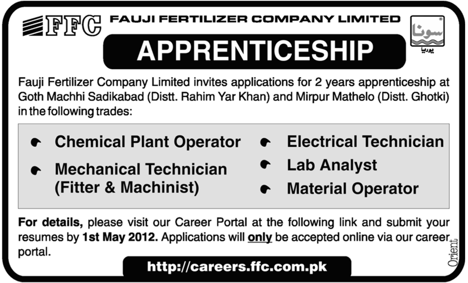 Fauji Fertilizer Company Limited Apprenticeship Opportunity