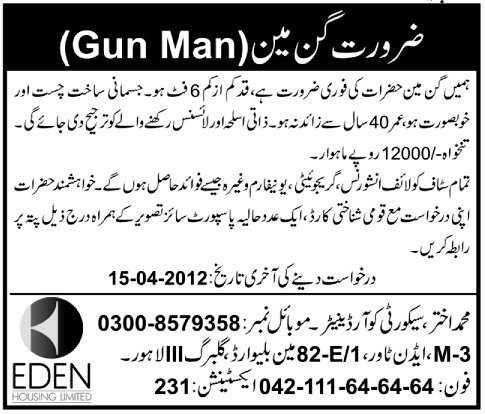 Eden Housing Limited Requires Gun Man