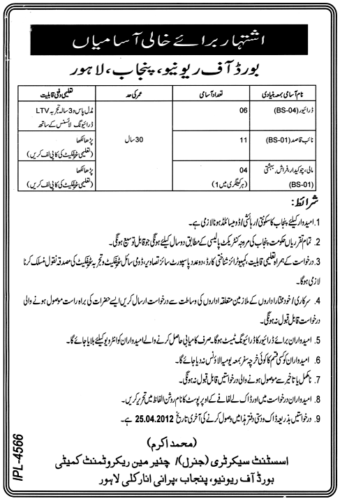 Board of Revenue, Punjab (Govt.) Jobs