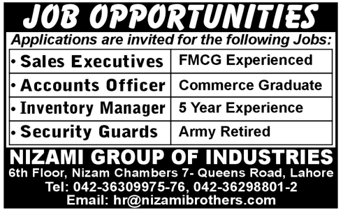 Nizami Group of Industries Requires Staff