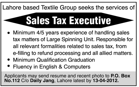 Sale Tax Executive Jobs