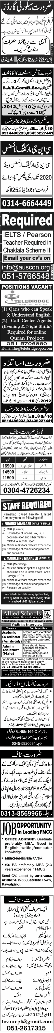 Classified Rawalpindi Jang Misc. Jobs 1