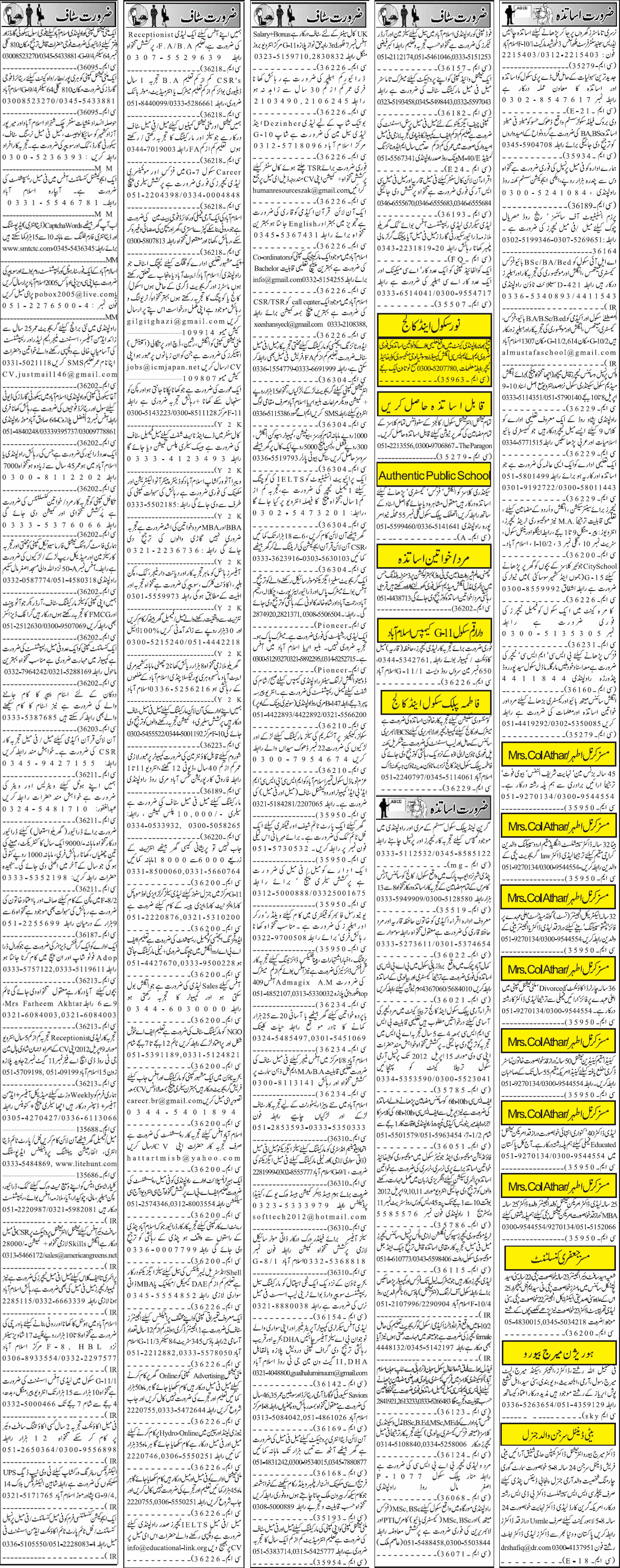 Classified Rawalpindi Jang Misc. Jobs 3