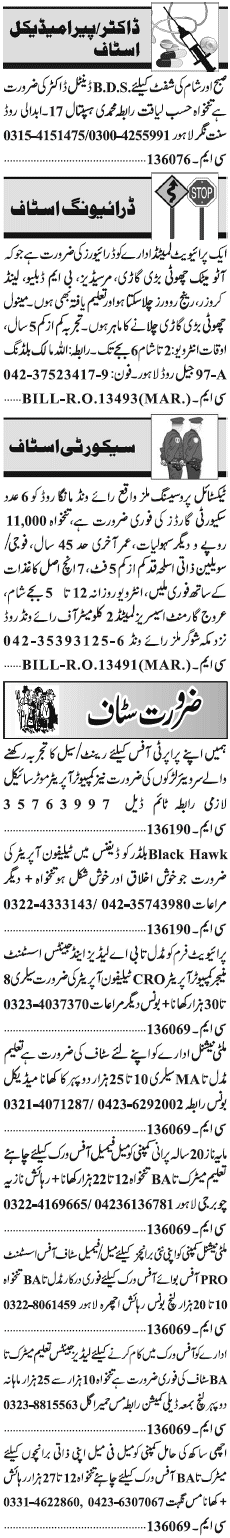 Classified Lahore Jang Misc. Jobs 2