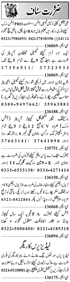 Classified Lahore Jang Misc. Jobs 3