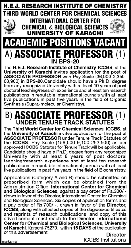 H.E.J. Research Institute of Chemistry (Govt.) Jobs