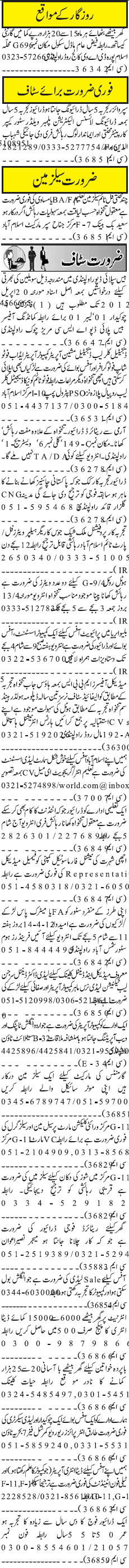 Classified Rawalpindi Jang Misc. Jobs