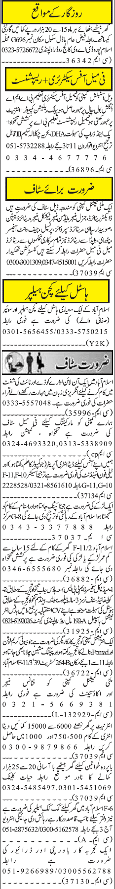 Classified Rawalpindi Jang Misc. Jobs