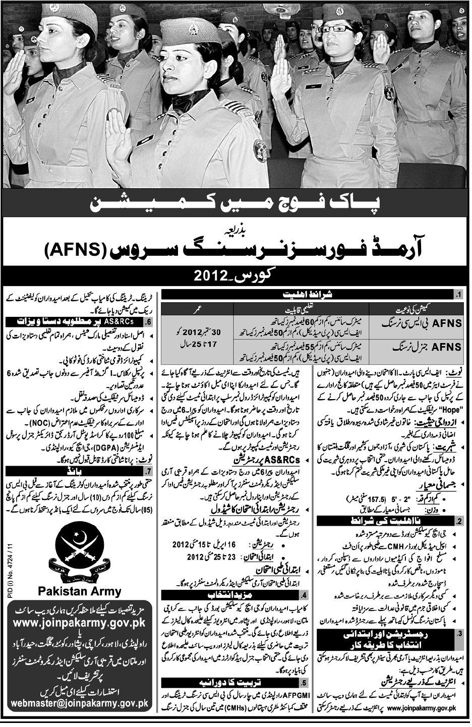 Armed Force Nursing Service (AFNS) Govt. Jobs