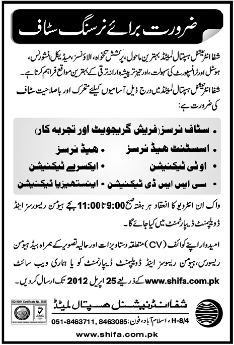 Shifa International Hospitals Ltd. Jobs