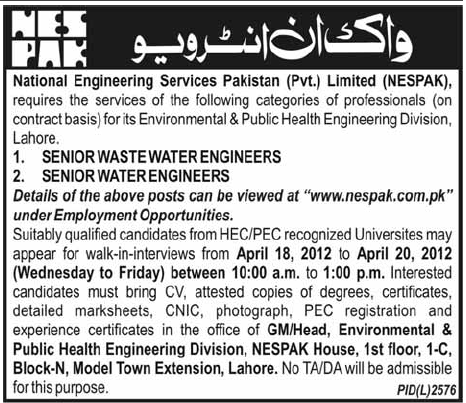 NESPAK (National Engineering Services Pakistan Pvt Ltd) Jobs