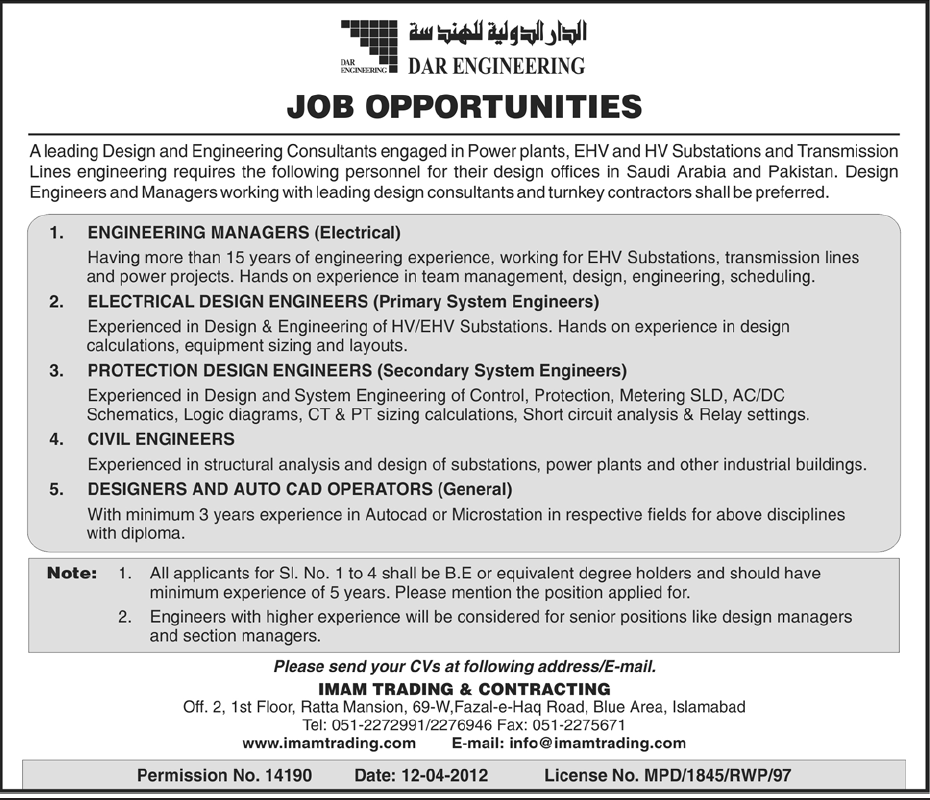 DAR Engineering (Design & Engineering Consultant Organization) Jobs