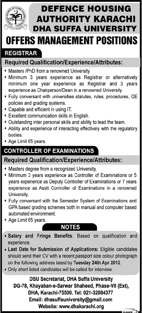 Defence Housing Authority Karachi DHA SUFFA University Jobs