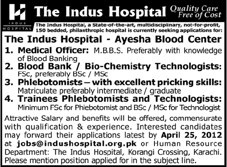 The Indus Hospital Requires Staff
