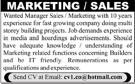 Manager Sales/Marketing Jobs