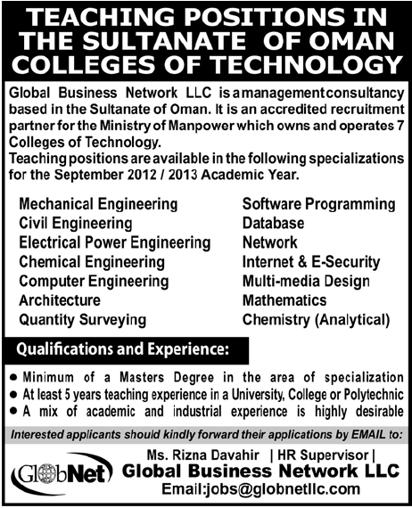 The Sultanate of Oman Colleges of Technology Jobs