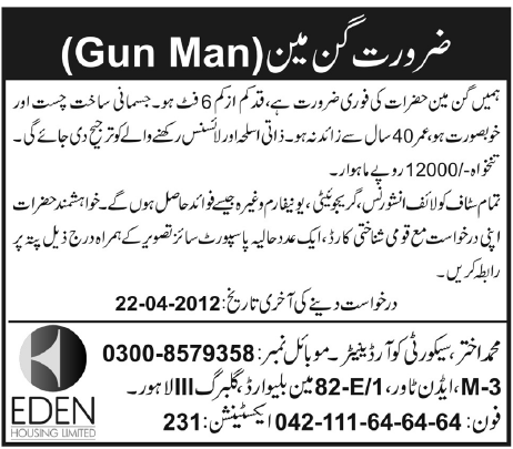 Eden Housing Limited Requires Gun Man