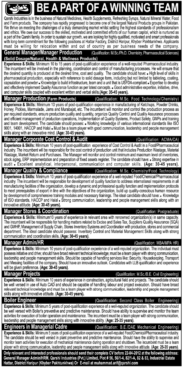 Qarshi Industries Jobs