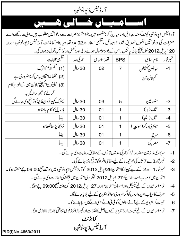 Ordnance Depot Nowshera (Govt) Jobs