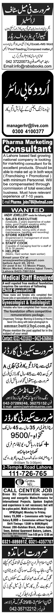 Classified Lahore Jang Misc. Jobs 2